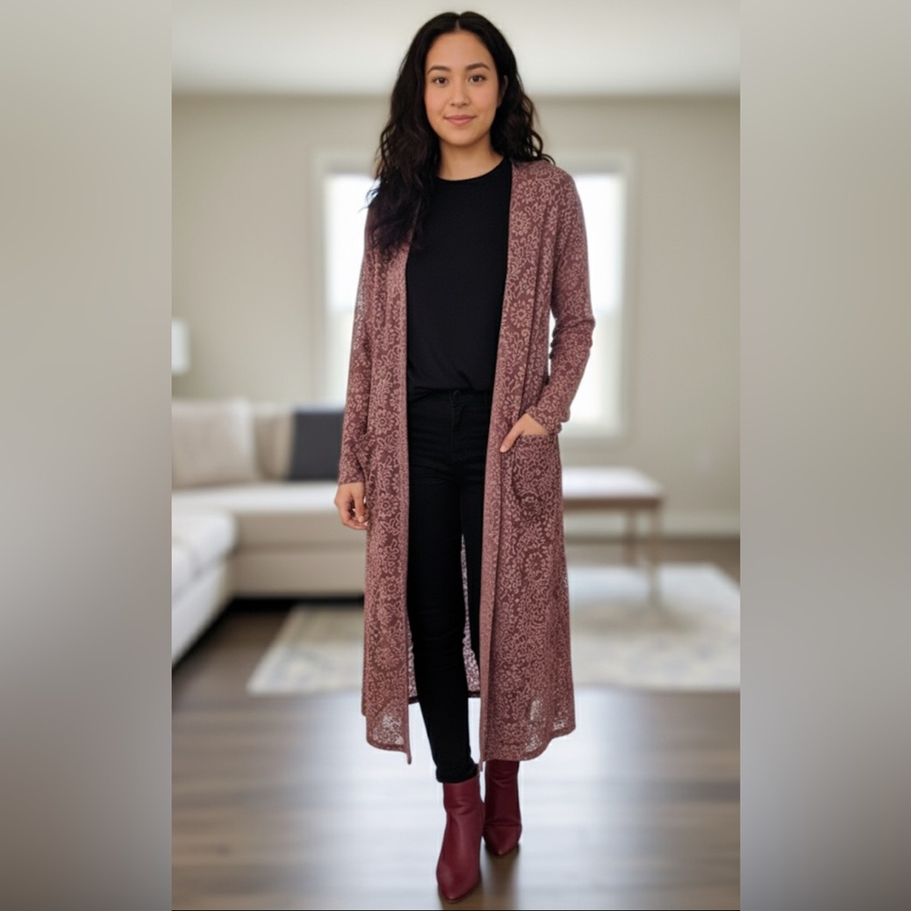 LuLaRoe Dusty‎ Rose Patterned long Cardigan Whimsygoth